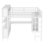 Lit mezzanine en métal double/grand format avec armoire et bureau en L, lit mezzanine robuste avec casiers de rangement et étagères, blanc/noir - ModernLuxe