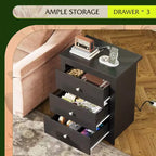 GALAXHERO Grande table de chevet avec station de charge, table de nuit en bois avec 3 tiroirs, table d'appoint pour chambre et dortoir, avec 2 ports USB et 2 prises AC