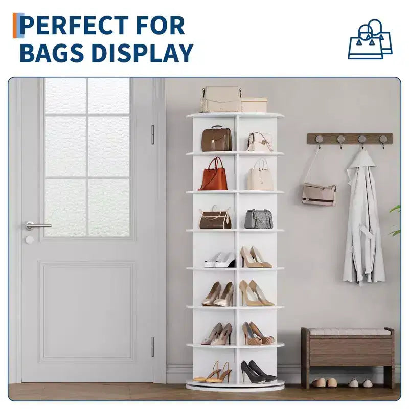 Tour de rangement pour chaussures rotative à 7 niveaux, organisateur de chaussures sur pied, présentoir à chaussures vertical rotatif à 360°, support de rangement rond pour chaussures