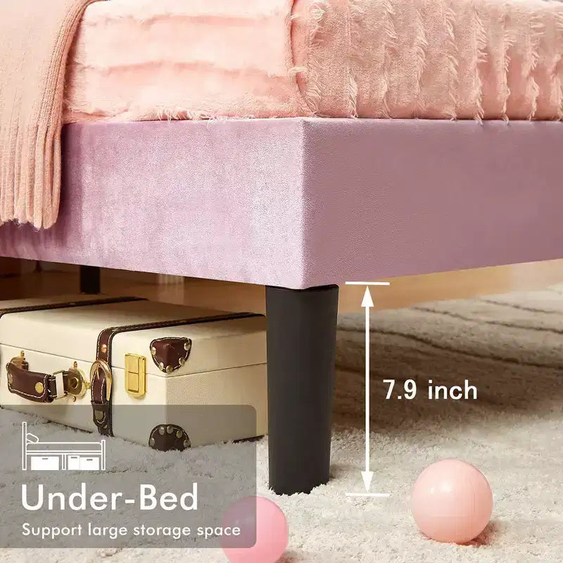Cadre de lit enfant capitonné VECELO en forme de couronne, lit plateforme en bois avec tête de lit réglable, pas besoin de sommier tapissier