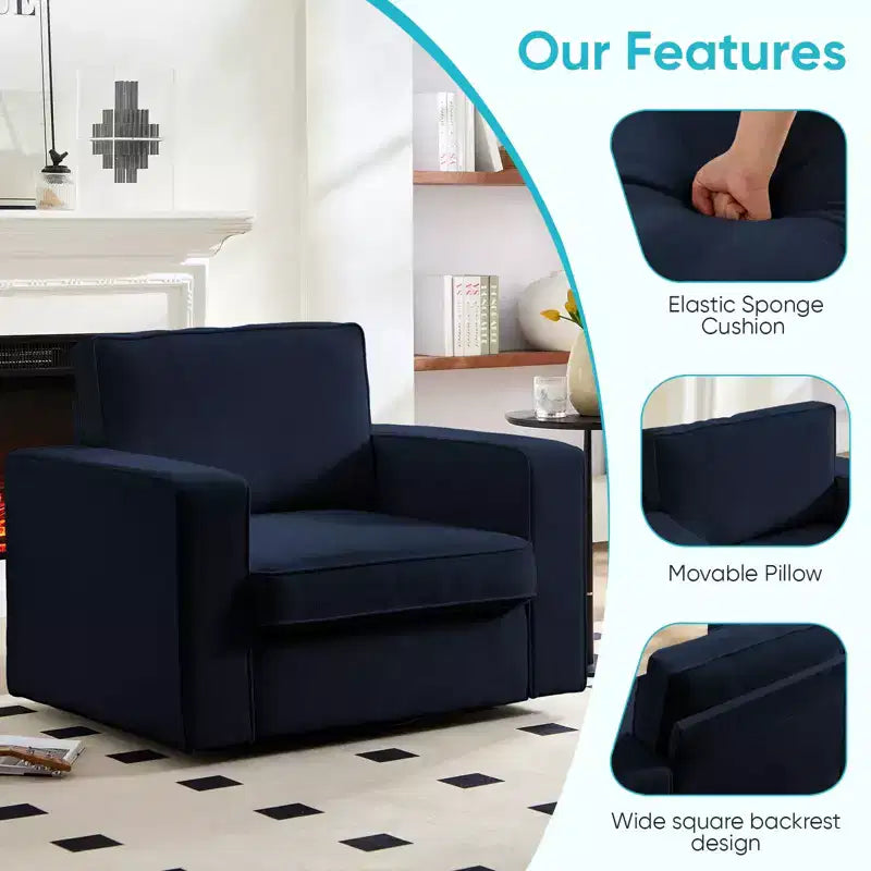 Mjkone Fauteuil pivotant moderne 360°, Fauteuil carré rembourré, Canapé simple confortable en chenille