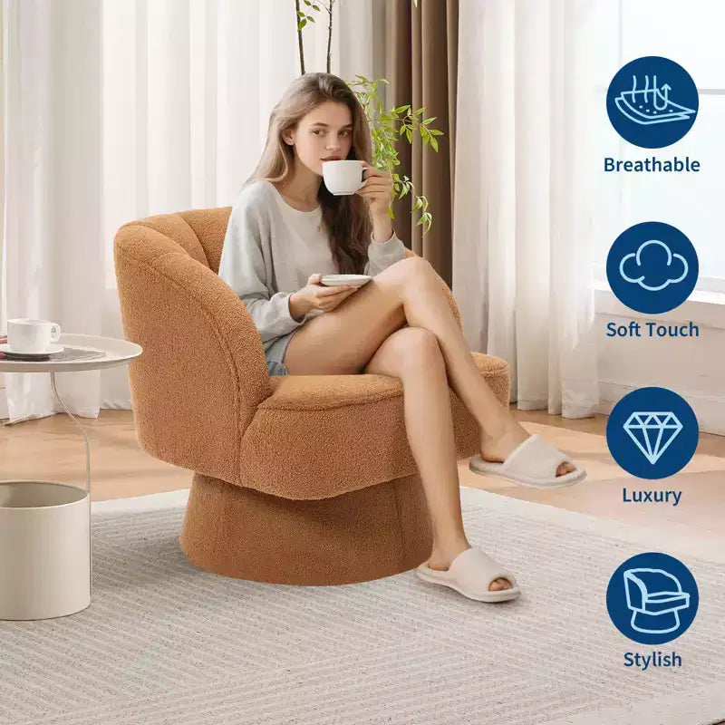 Fauteuil pivotant en velours à 360°, Fauteuil rond moelleux avec assise large et rembourrée, Doux et rembourré pour salon, chambre ou bureau