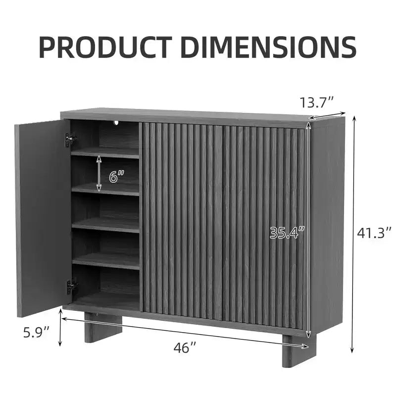 Meuble à chaussures de 46 pouces avec porte cannelée, rangement à 5 niveaux avec 4 étagères réglables, organisateur de chaussures rustique pour entrée, couloir, salon