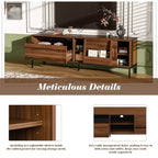 Meuble TV moderne pour téléviseurs jusqu'à 75 pouces, meuble de divertissement en bois de 180 cm avec rangement et porte coulissante, table console multimédia pour salon et chambre