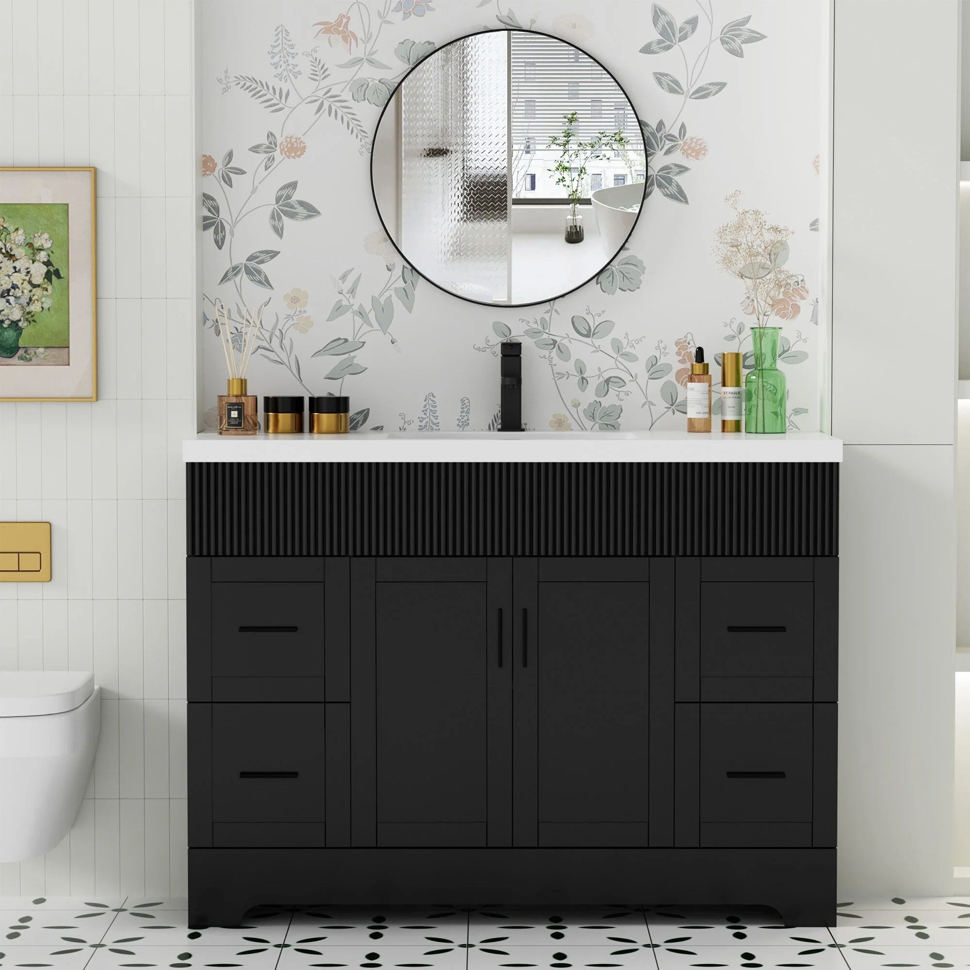Meuble-lavabo de salle de bain Wavy Line 30/36/48 avec évier et robinet