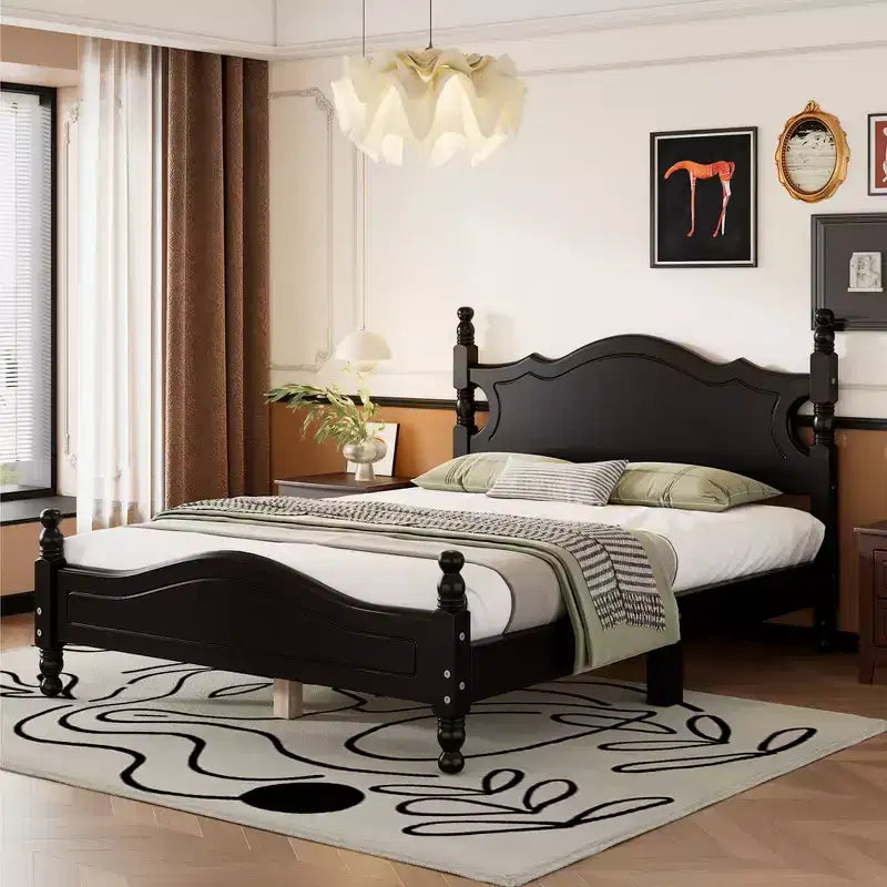 Cadre de lit plateforme en bois Queen Size Whisen, lit plateforme avec support à lattes en bois