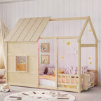 Cadre de lit au sol Whisen Twin Size, lit en forme de maison avec toit, clôture