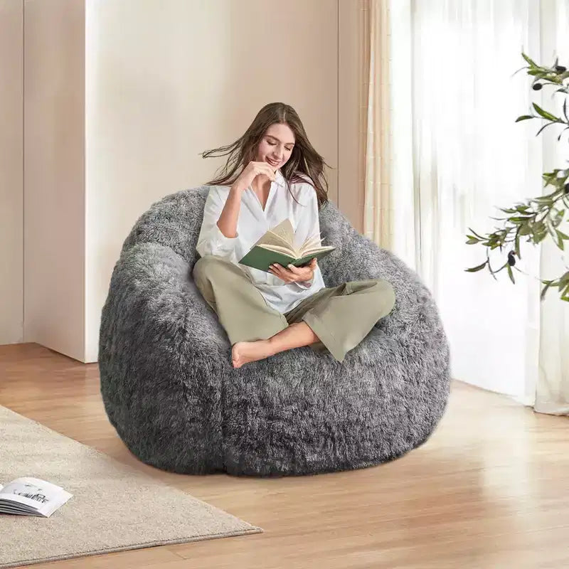 Pouf géant en fausse fourrure douce avec accoudoirs, garni de mousse, confortable pour la chambre, le salon, la lecture et les jeux