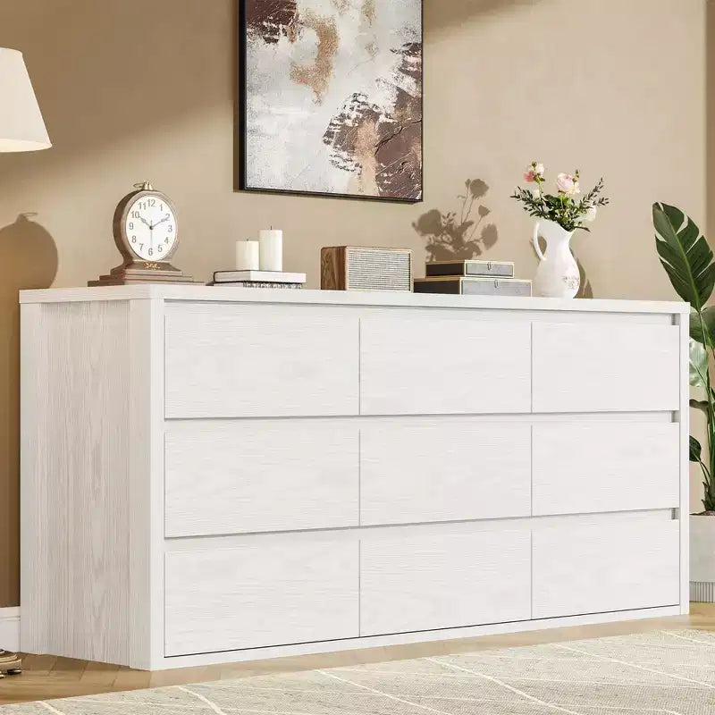 COZONY Commode à 9 tiroirs, Grand meuble de rangement en bois au design minimaliste et moderne pour Chambre, Salon, Couloir