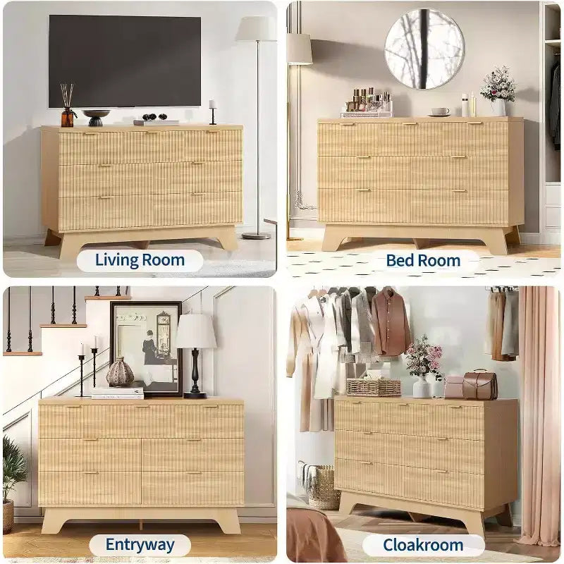 Commode à 7 tiroirs pour chambre à coucher, commode moderne du milieu du siècle, commode à tiroirs cannelée, meuble TV, organisateur de rangement pour salon, couloir, entrée