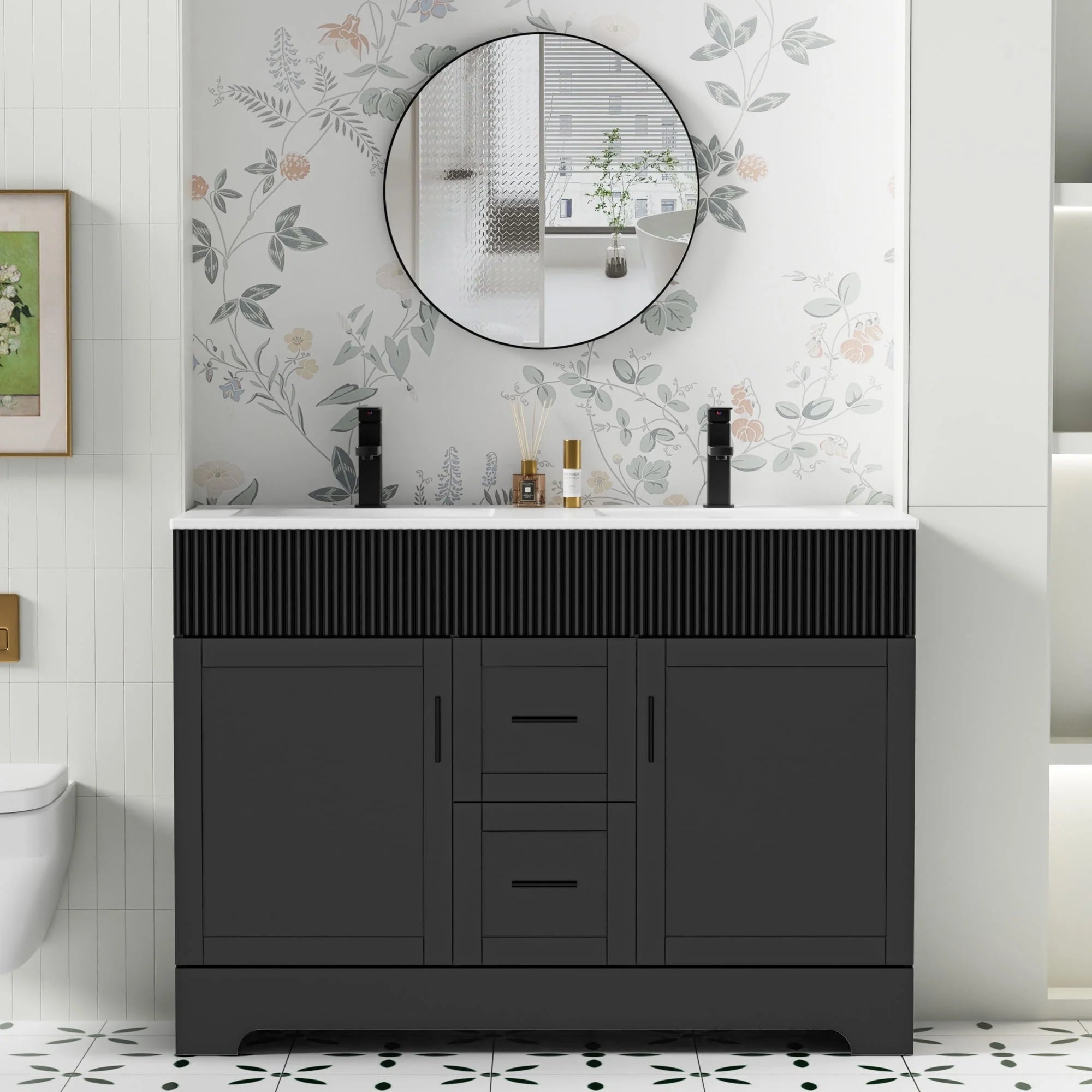 Meuble-lavabo de salle de bain Wavy Line 30/36/48 avec évier et robinet