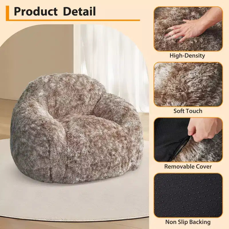 Pouf géant en fausse fourrure douce avec accoudoirs, garni de mousse, confortable pour la chambre, le salon, la lecture et les jeux