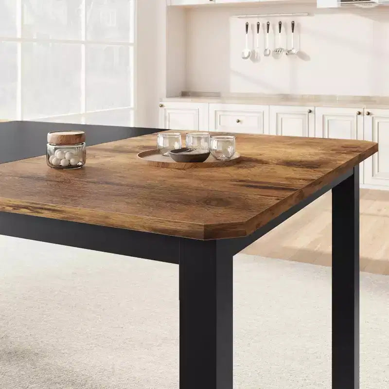 Table de salle à manger industrielle pour 6 à 8 personnes, table de cuisine en bois de 200 cm de long avec cadre en métal robuste et finition marron rustique - 6 places, comptoir rectangulaire