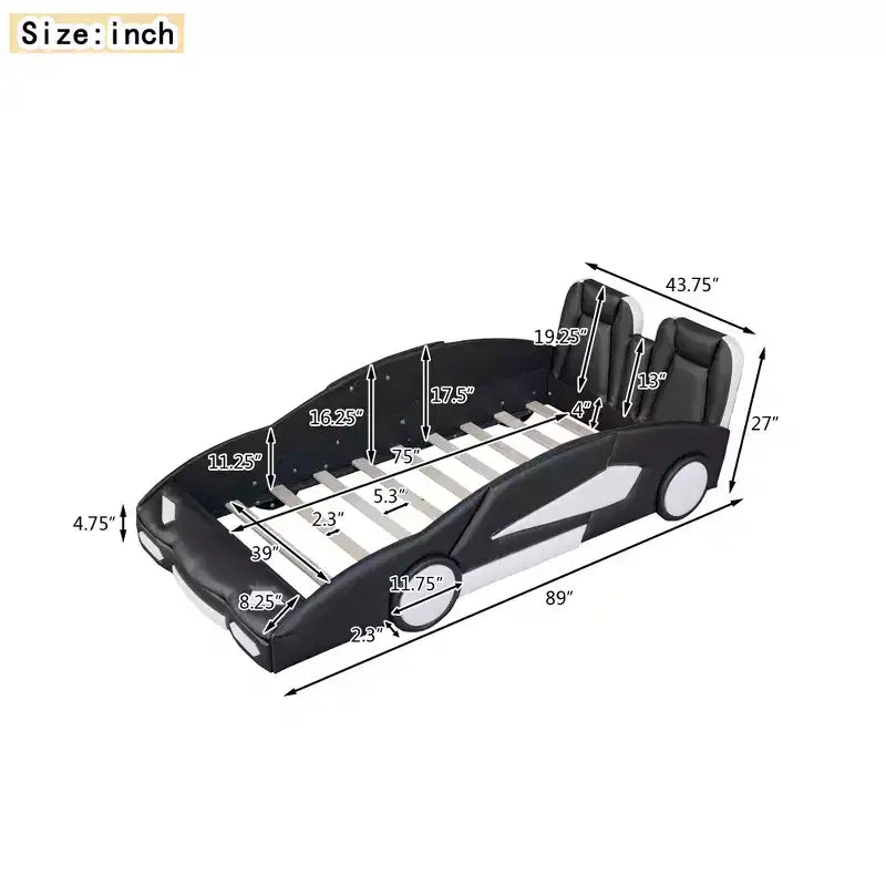 Lit Plateforme Jumeau Whisen au Design Cool en Forme de Voiture de Course avec Roues