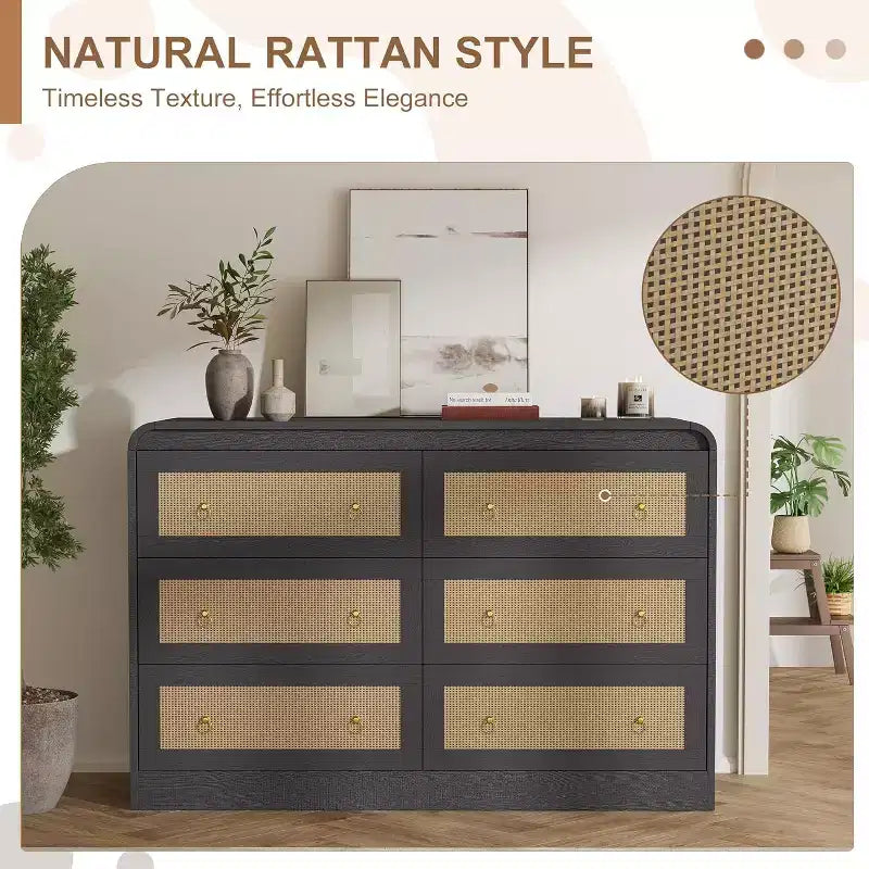 Commode à 6 tiroirs en rotin Acekool, commode moderne pour chambre à coucher, salon et couloir