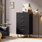 Commode moderne en bois de 122 cm de haut avec 5 tiroirs cannelés profonds et un large plateau pour chambre à coucher, salon, couloir, chambre d'enfant