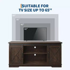 Meuble TV de style rustique pour téléviseurs jusqu'à 65 pouces, meuble de rangement avec portes coulissantes de grange, placards de rangement en bois et étagère réglable