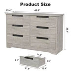 Commode à 6 tiroirs pour chambre à coucher, organiseur double moderne avec poignées encastrées, commode en bois pour salon