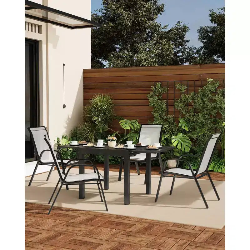 Lot de 4 chaises de terrasse GustoWave, chaises de salle à manger empilables d'extérieur toutes saisons, meubles de jardin respirants pour le jardin