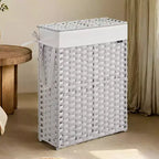 Panier à linge fin de 55 litres avec couvercle, en rotin, pliable, avec couvercle et poignées, doublure amovible