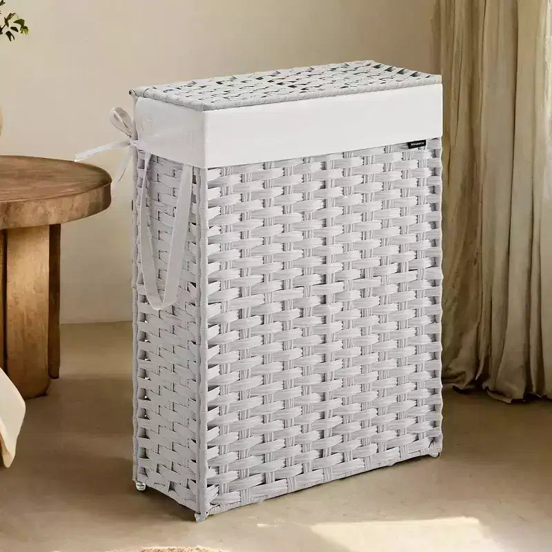 Panier à linge fin de 55 litres avec couvercle, en rotin, pliable, avec couvercle et poignées, doublure amovible