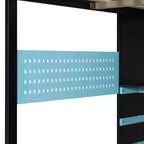 Lit mezzanine en bois pleine taille Luxystar avec bureau réglable, armoire, étagères et panneau perforé