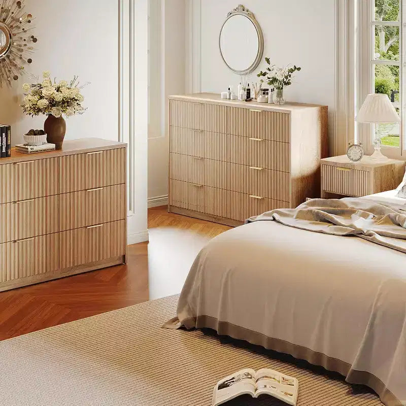 Commode à 8 tiroirs pour chambre à coucher, grande commode cannelée, organisateur de rangement en bois, armoire de rangement pour chambre à coucher, salon, maison