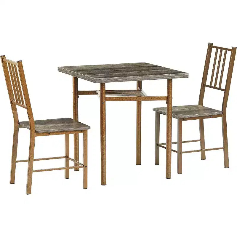 Ensemble de salle à manger 2 pièces, table carrée en bois de 120 cm avec pieds en métal et chaises assorties, table de cuisine marron antique pour petits espaces