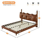 Cadre de lit Queen/King en cuir PU avec tête de lit capitonnée ondulée, de style moderne du milieu du siècle et vintage, Café - ModernLuxe