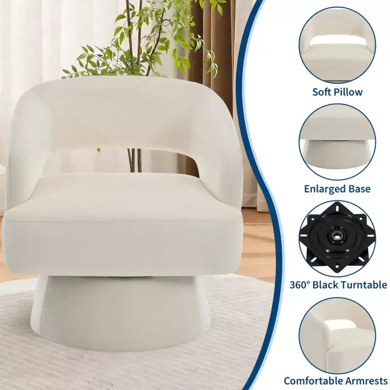 Fauteuil pivotant - Fauteuil moderne rembourré avec dossier rayé et rembourrage moelleux, chaise longue ronde pour salon, chambre à coucher (1 pièce)