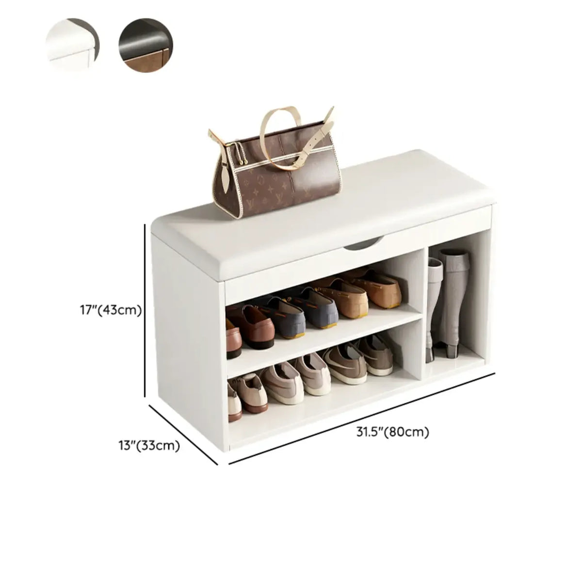 Banc de rangement à chaussures en bois massif avec coussin et étagère ouverte