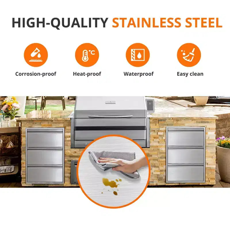Tiroirs de cuisine d'extérieur COZONY en acier inoxydable avec porte-serviettes en papier, tiroirs d'accès pour barbecue encastrables pour rangement de patio de station de grillade
