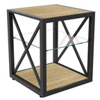 Lot de 2 tables d'appoint modernes avec tiroir - Tables de chevet en MDF grain de bois rustique et plateau en verre trempé pour chambre et salon