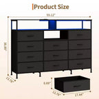COZONY Meuble TV 55 avec commode en tissu 11 tiroirs et étagères ouvertes, organisateur de rangement pour chambre et salon
