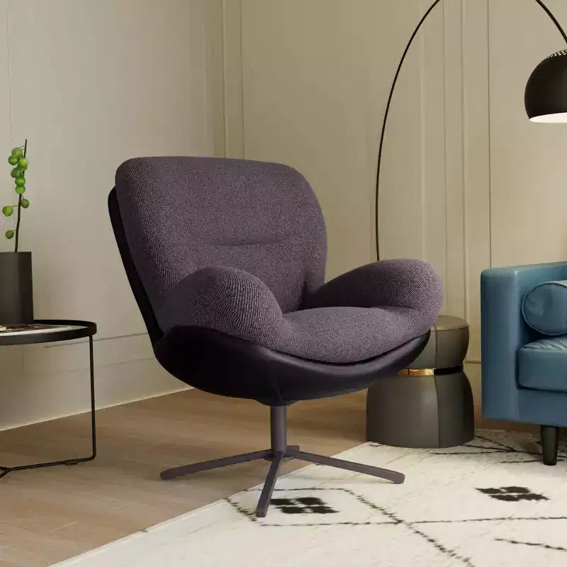 Fauteuil d'appoint Okak, Chaise de bureau pivotante moderne, Chaise moderne en chenille avec similicuir et piètement en métal, Fauteuil d'appoint pour petits espaces