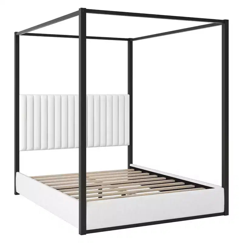 Lit plateforme à baldaquin moderne grand format Luxystar avec tête de lit rembourrée, noir