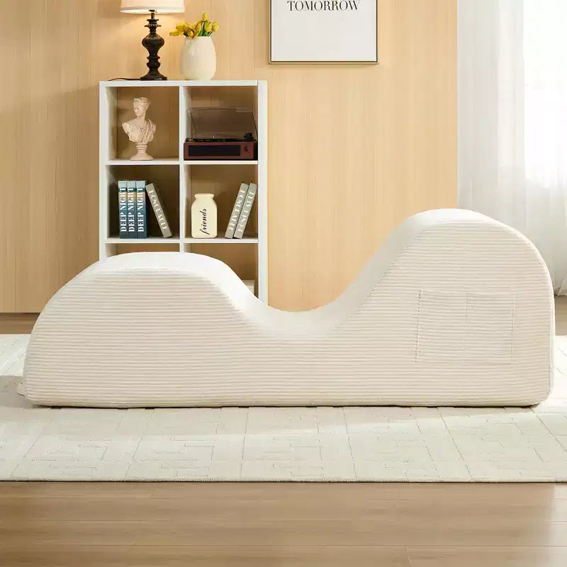 Mjkone Chaise Longue de Yoga en Velours Côtelé, Canapé de Yoga Incurvé avec Appui-Tête/Coussin Lombaire/Repose-Pieds Amovibles, Base Antidérapante