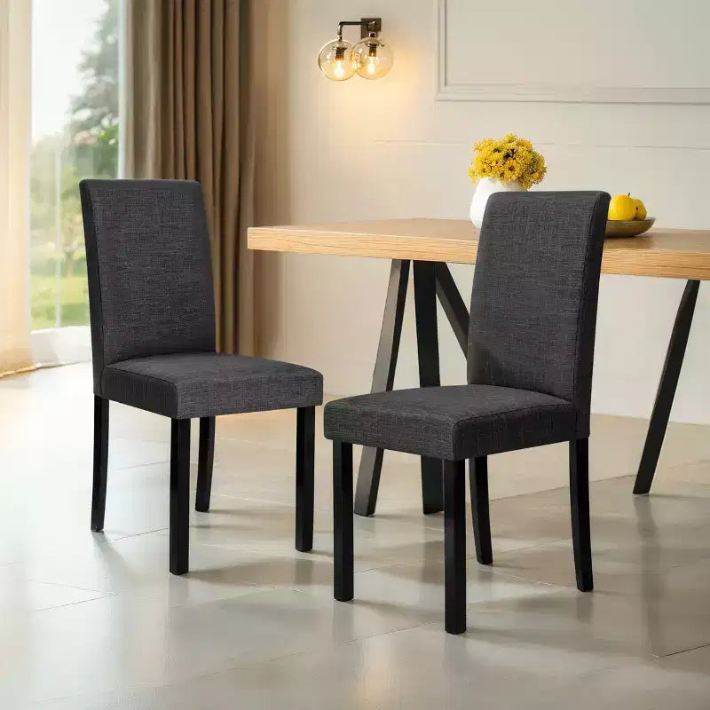 Subrtex Chaise de salle à manger Parsons rembourrée en bois massif et lin (Lot de 2)