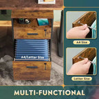 Classeur à 2 tiroirs, support d'imprimante mobile avec étagère de rangement ouverte, meuble de classement en bois pour documents A4 ou format lettre pour bureau à domicile