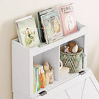 Étagère à livres et organiseur de jouets pour enfants en bois de 121,4 cm de haut avec couvercle à rabat, organisateur de rangement de jouets pour garçons/filles pour salle de jeux/chambre à coucher