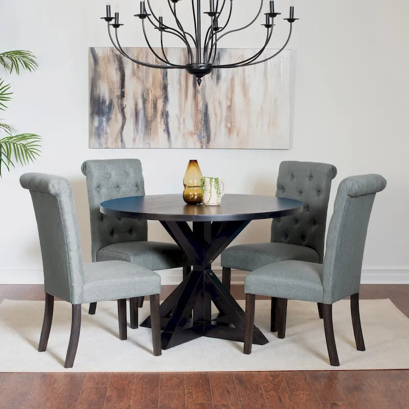 Ensemble de salle à manger rond 5 pièces, ensemble de meubles de salle à manger avec table à manger en croix et 4 chaises rembourrées