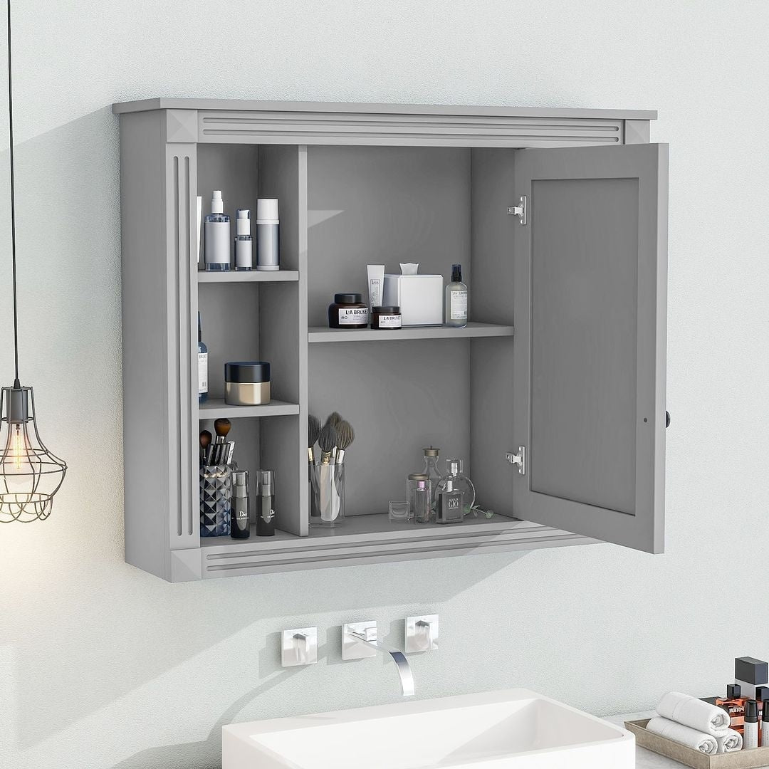 Meuble-lavabo de salle de bain moderne de 91 cm avec lavabo et armoire de toilette, 2 portes et 2 tiroirs