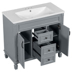 Meuble-lavabo de salle de bain moderne de 91 cm avec lavabo et armoire de toilette, 2 portes et 2 tiroirs