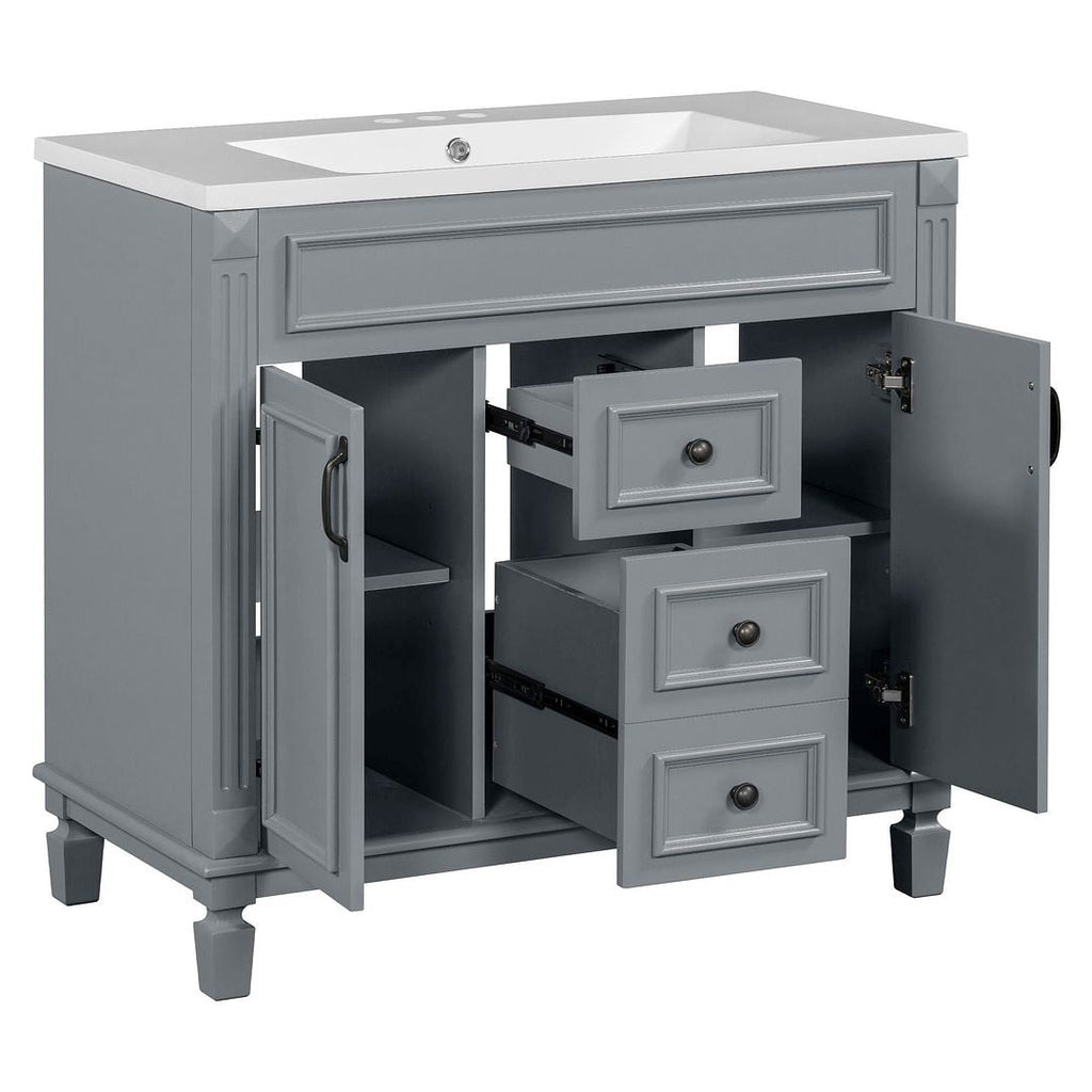 Meuble-lavabo de salle de bain moderne de 91 cm avec lavabo et armoire de toilette, 2 portes et 2 tiroirs