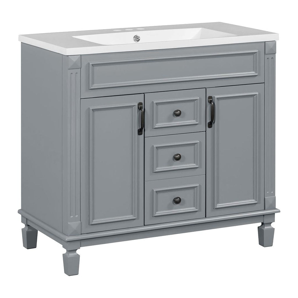 Meuble-lavabo de salle de bain moderne de 91 cm avec lavabo et armoire de toilette, 2 portes et 2 tiroirs