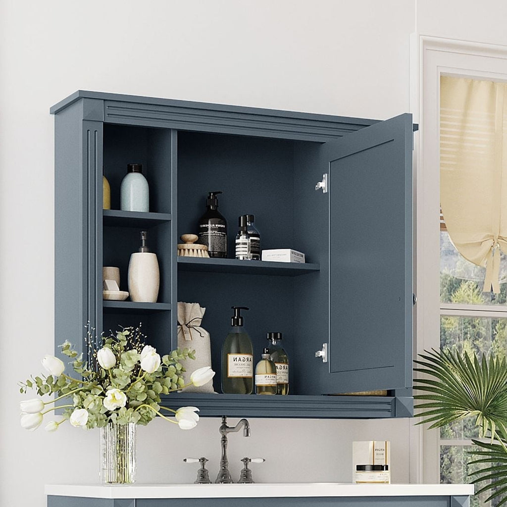 Meuble-lavabo de salle de bain moderne de 91 cm avec lavabo et armoire de toilette, 2 portes et 2 tiroirs