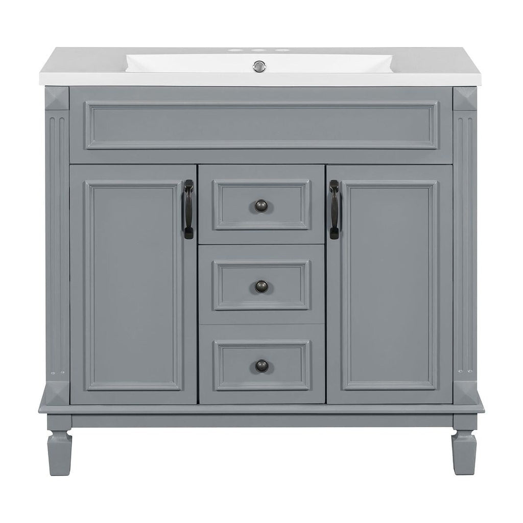 Meuble-lavabo de salle de bain moderne de 91 cm avec lavabo et armoire de toilette, 2 portes et 2 tiroirs