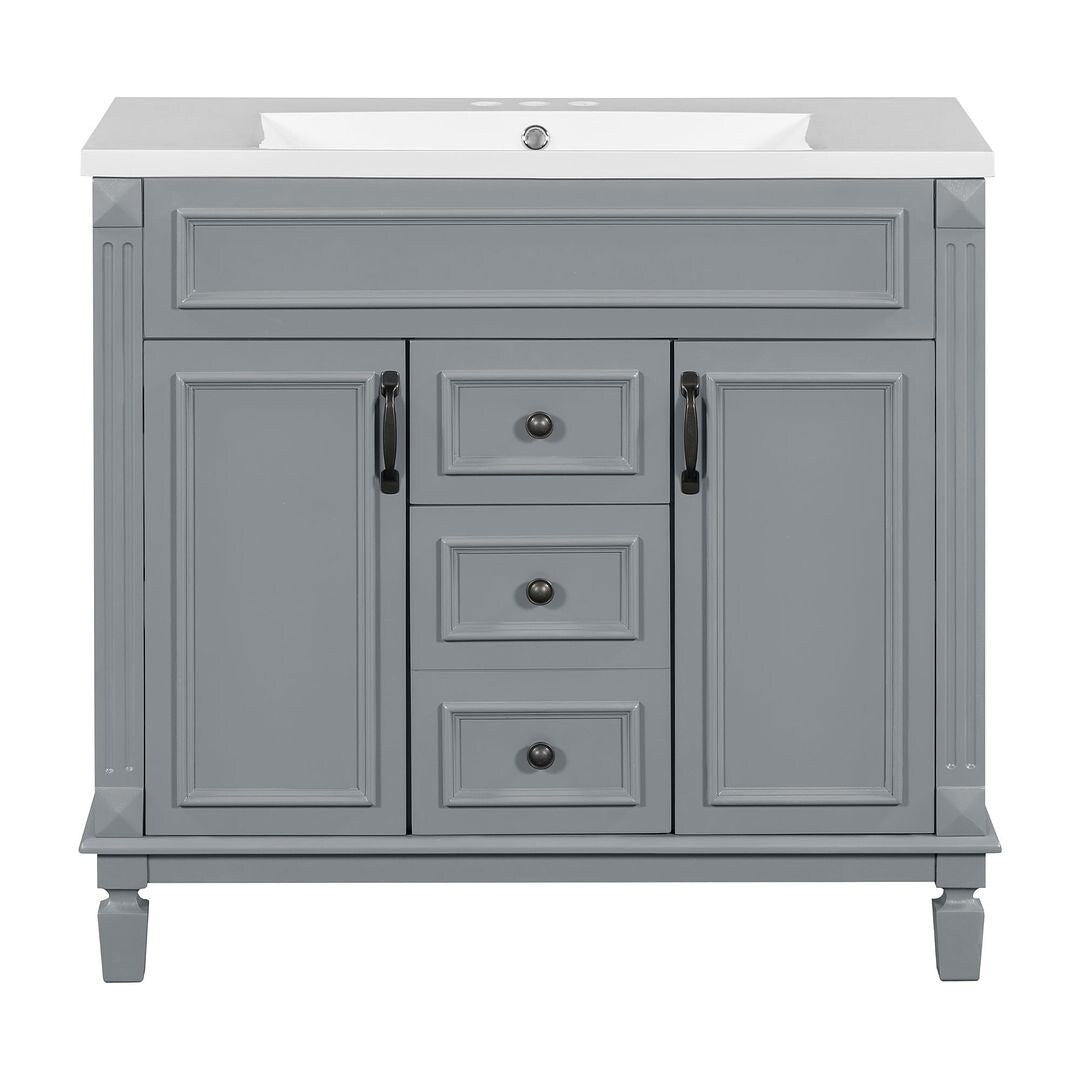 Meuble-lavabo de salle de bain moderne de 91 cm avec lavabo et armoire de toilette, 2 portes et 2 tiroirs