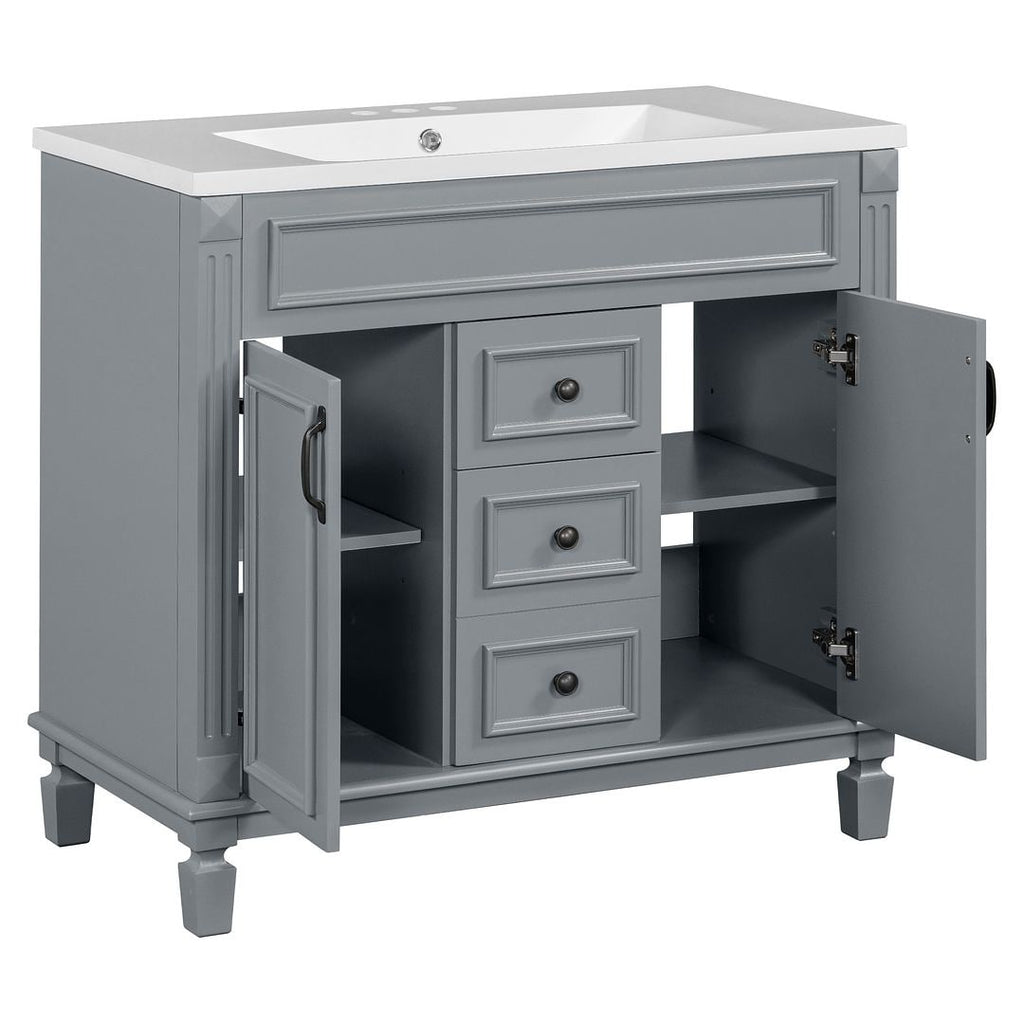Meuble-lavabo de salle de bain moderne de 91 cm avec lavabo et armoire de toilette, 2 portes et 2 tiroirs