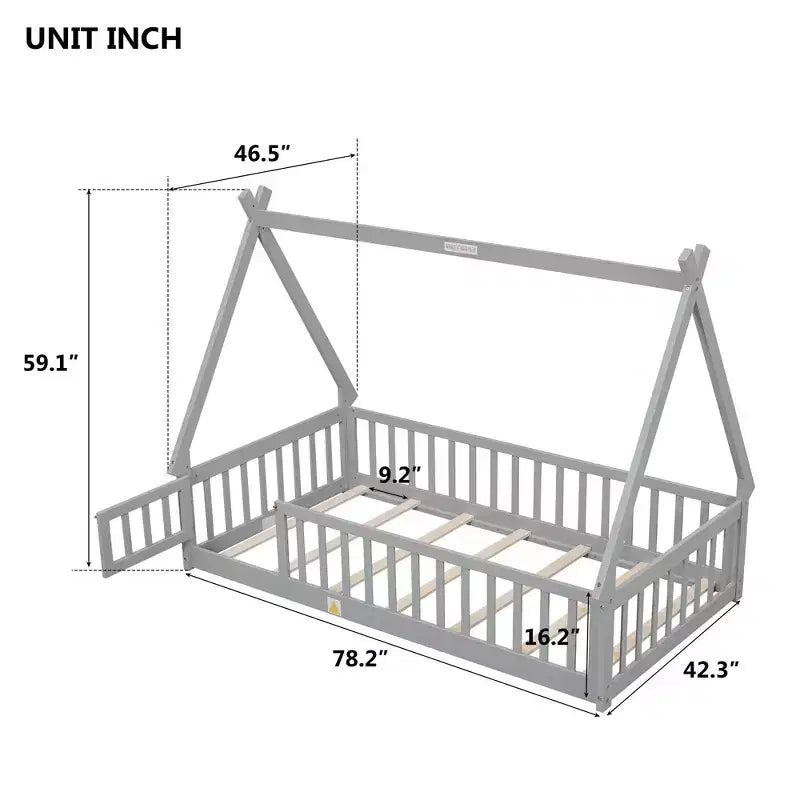 Okak Lit au sol simple/double avec toit amovible en forme de tente et rails de sécurité à 360° pour les tout-petits de 2 à 6 ans, lit pour enfants facile à monter, chambre d'enfant
